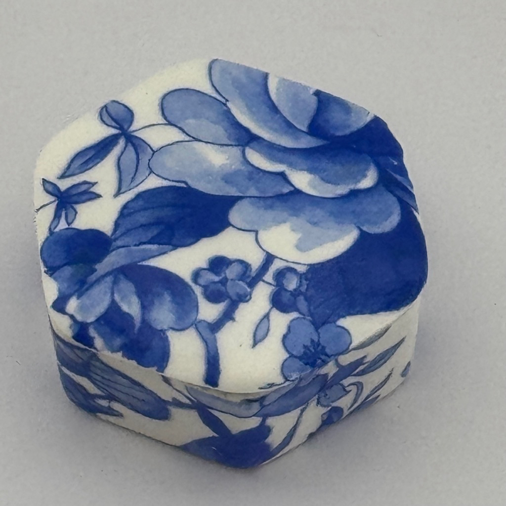 Vintage Crownford Giftware White Porcelain Blue Floral Octagonal Trinket Box
